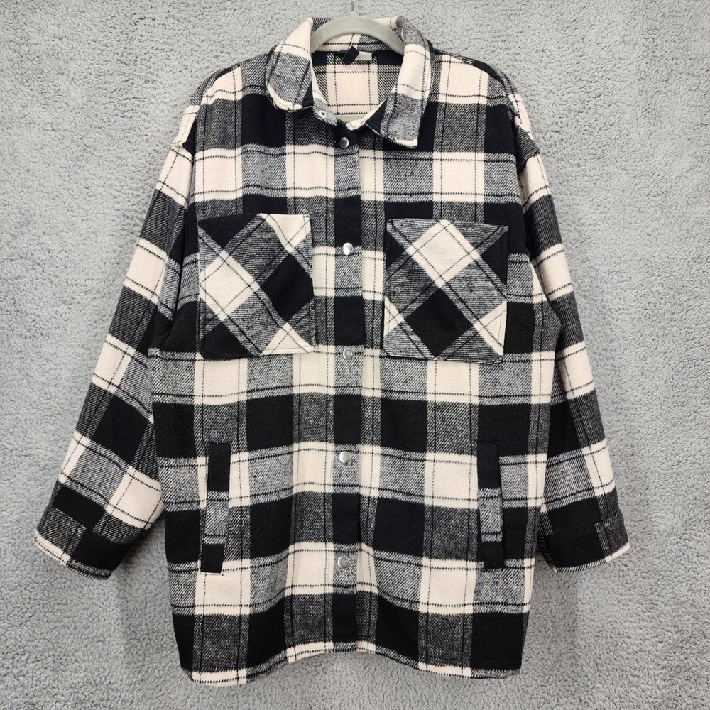 Divided H&M Plaid Flannel Shacket Oversized Button Up Jacket Shirt Womens Medium